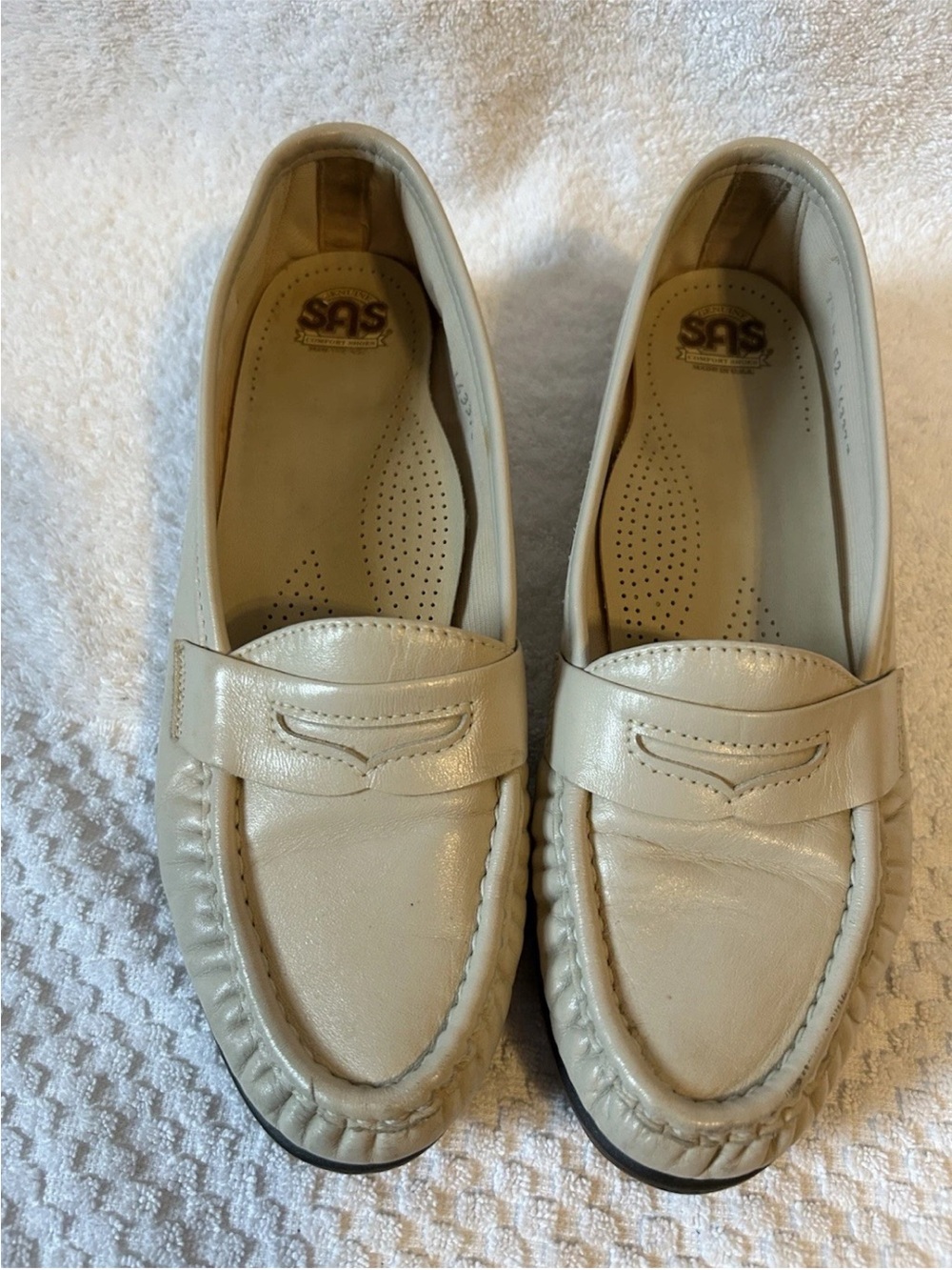 SAS Cream Leather Penny Loafers
